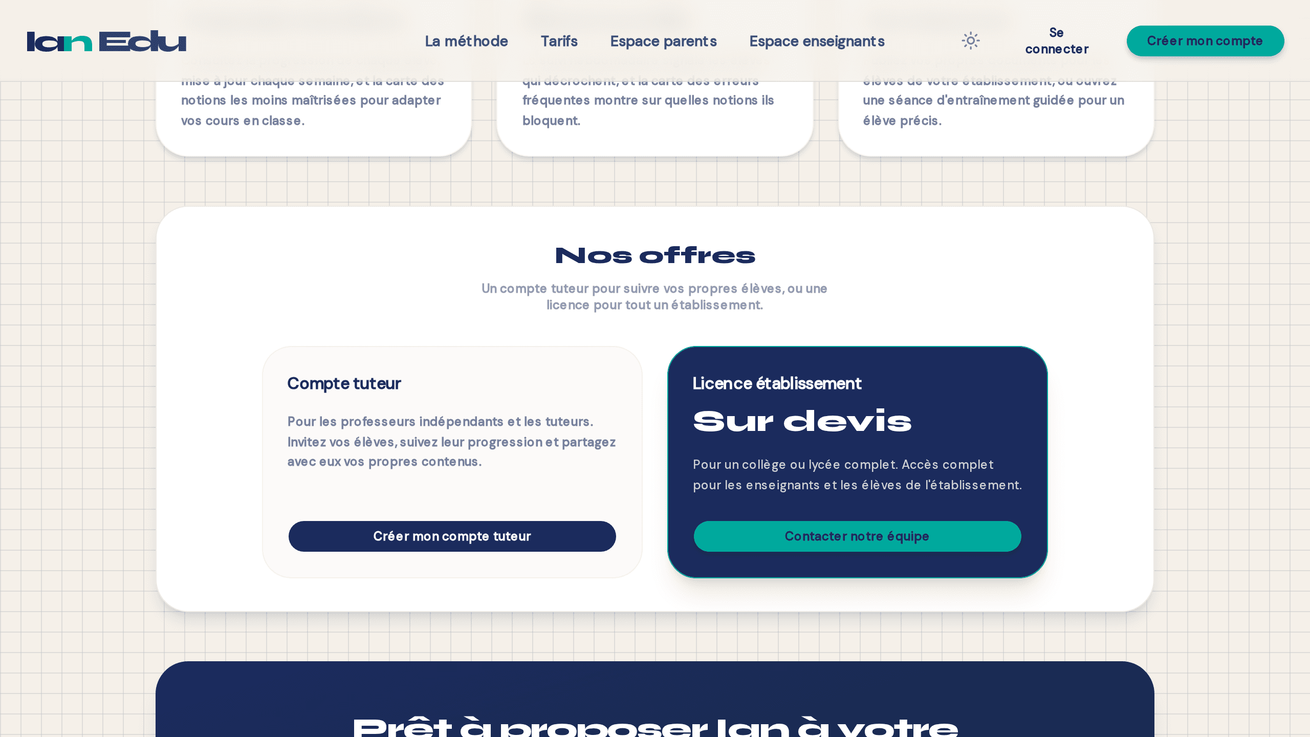 L'espace professeurs d'Ian : stats de classe, alertes et offres